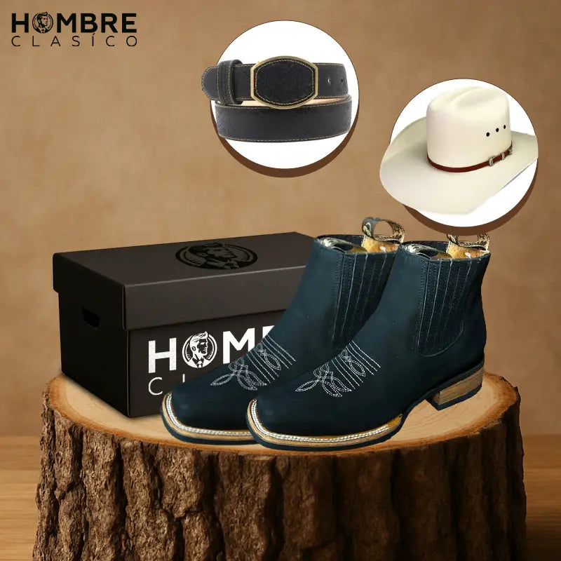 Kit Bota Montero de Cuero Auténtico con Suela Antideslizante +2 REGALOS: ¡Sombrero y Cinturón de Cuero!